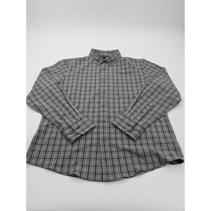 Mizzen+Main Shirt Mens XL Gray Orange Plaid Trim Fit Stretch Dress 1WS-1305